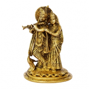 Brass Radha Krishna Murti | A Divine Blessing for Prosperity and Peace | Radha Krishna Brass Statue ( Yellow, 7.5 inch)