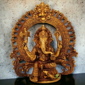 Brass Lord Ganesha Idol | Bless Your Sacred Space with Divine Power | Brass Ganesha Idol for Temple ( Yellow, 8 inch)