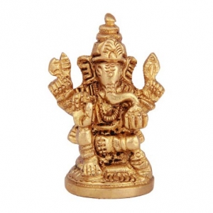 Lord Ganesha Brass Statue | Sacred Idol for Temple and Spiritual Spaces | Brass Small Statue of Ganesha ( Yellow, 2 inch)