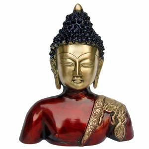 Brass Buddha Bust with Antique Finish | Ideal for Living Room Decor | Handcrafted Brass Buddha Bust Murti ( Multi Color, 14 inch)