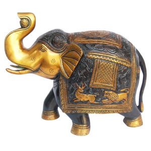 Brass Elephant Statue | Perfect for Festive and Spiritual Home Vibes | Handmade Elephant Figurine Showpiece ( Yellow, 10 inch)
