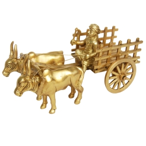 Brass Bull Cart Decorative Showpiece | Perfect for Indian-Themed Home Decor | Handmade Brass Bull Cart Figurine ( Yellow, 4..4 inch)