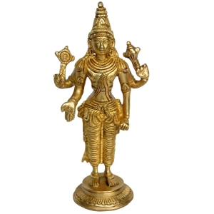 Brass Vishnu Murti Statue | Ideal for Traditional Home Decoration | Antique Finish Brass Vishnu Murti ( Yellow, 7 inch)