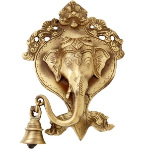 Brass Ganesha Wall Hanging Bell |  Perfect for Traditional Home and Temple Decoration | Handcrafted Brass Ganesha Hanging ( Brown, 10 inch)