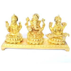 Brass Lakshmi Ganesha Saraswati Statues Set | Ideal for Diwali and Religious Home Decoration | Brass Religious Idol Showpieces ( Yellow, 5 inch)