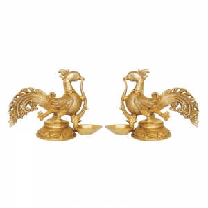 Brass Bird Shaped Diya Pair | Perfect for Diwali and Festival Home Decoration | Handmade Brass Bird Diya Set ( Yellow, 9 inch)