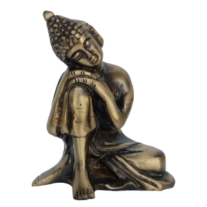 Handmade Brass Buddha Murti | Ideal Decorative Piece for Peaceful and Spiritual Spaces | Brass Small Buddha Showpiece ( Brown, 4 inch)