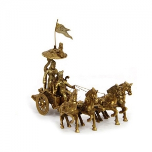 Handmade Brass Arjun Rath Murti | Perfect for Spiritual and Traditional Home Decoration | Brass Arjun Rath Showpiece ( Yellow, 8.7 inch)