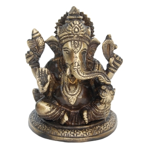 Mini Brass Ganesha Murti | Perfect Decorative Piece for Home and Temple | Handcrafted Small Ganesha Statue in Brass ( Yellow, 3.9 inch)