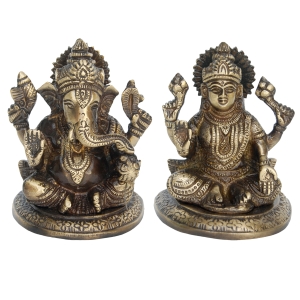 Brass Laxmi Ganesha Murti | Divine Symbol of Prosperity and Blessings for Home Decor | Laxmi Ganesha Brass Idol ( Brown, 3.9 inch)