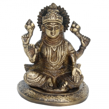 Sitting Laxmi Brass Statue in Antique Finish