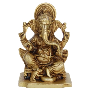 Premium Handcrafted Brass Ganesha Idol | Bring Blessings to Your Home | Elegant Brass Ganesha Statue ( Yellow, 3.9 inch)