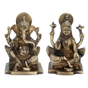 Brass Laxmi Ganesha Murti | Beautiful Festival Decoration Piece | Handmade Brass Laxmi Ganesha Idol ( Yellow, 3.9 inch)