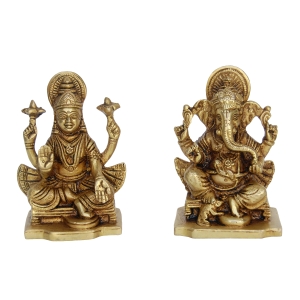 Festive Brass Laxmi Ganesha Statue | Divine Decoration for Your Home | Handcrafted Brass Laxmi Ganesha Murti ( Yellow, 3.9 inch)