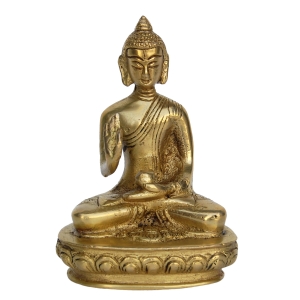 Traditional Brass Buddha Murti |  Handcrafted Peaceful Idol for Home and Office Decor | Brass Buddha Statue ( Yellow, 4.3 inch)