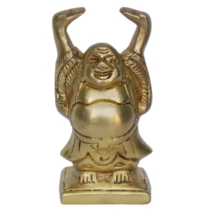 Brass Laughing Buddha Statue |  Delightful Home Decor Piece for Good Luck and Positivity | Handmade Brass Laughing Buddha Showpiece ( Yellow, 5.9 inch)