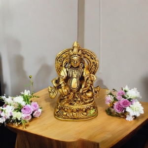 Premium Brass Kuber Idol | Decorative Idol for Bringing Wealth and Good Fortune | Handcrafted Brass Kuber Murti ( Yellow, 3.5 inch)