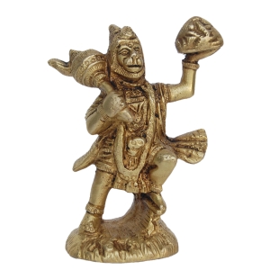 Brass Hanuman Statue | Perfect Showpiece for Home, Office, and Religious Spaces | Handmade Brass Hanuman Idol ( Yellow, 3.5 inch)