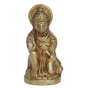 Premium Brass Hanuman Murti |  Spiritual Showpiece for Positive Energy and Protection | Brass Hanuman Statue ( Yellow, 3.1 inch)