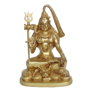 Handcrafted Brass Shiv Ji Murti |  Perfect Religious Decor for Puja Room and Home | Brass Lord Shiva Statue ( Yellow, 9.4 inch)