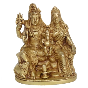 Brass Shiv Parivar Murti | Sacred Family Idol for Strength, Harmony, and Blessings | Handcrafted Brass Shiv Parivar Idol ( Yellow, 6.3 inch)