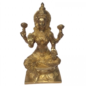 Goddess Laxmi Brass Carved Metal Statue for Home Decor