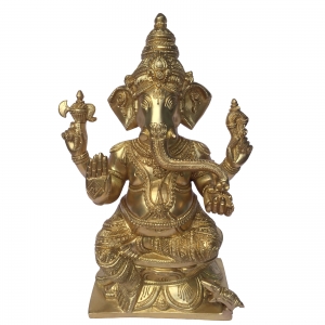 Blessing Ganesha Brass Sculpture In yellow Finish