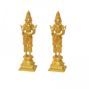 Deep Laxmi Pair of Decorative Religious Table Statue in Brass