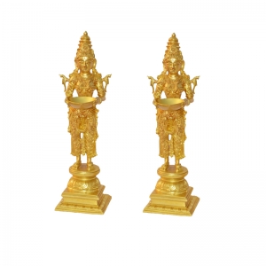 Deep Laxmi Pair of Decorative Religious Table Statue in Brass