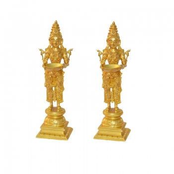 Deep Laxmi Pair of Decorative Religious Table Statue in Brass