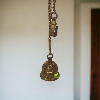 Aakrati Brass Carving Hanging Christmas Bell with Chain and Hook for Door and Worship - Decorative and Religious Gift Purpose - Indian Handmade handicrafts Bras