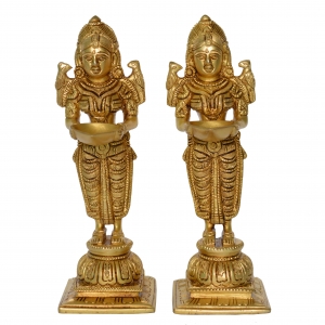 Decorative Deep Laxmi Pair Brass Metal Hand Carved pair 