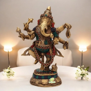 Dancing Lord Ganesha statue in Turquoise coral work