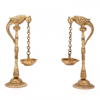 Aakrati Pair of Bird Diya Oil Lamp Stand Brass Hindu Religious Puja Artical Also use for Fengshui Gifts and Home Temple
