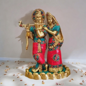 Radha Krishan with stone Glorious Statue of Brass By Aakrati