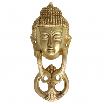Aakrati Door Hardware Fitting with Lord Buddha in Yellow Antique Finish 20 cm Long Functional Door Knocker for Your Home Door and Decoration.