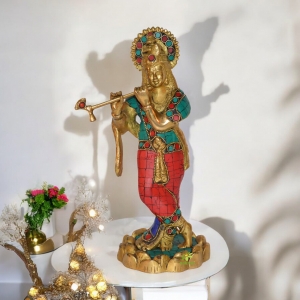 Lord Krishna Brassware Statue in Turquoise Finish By Aakrati