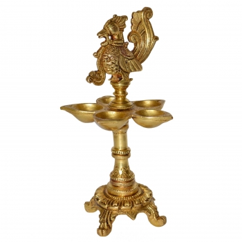 Brass Standing Oil Lamp table top with A Small Bird Figurine for Home Hotel Cottage Resort Decoration Handmade