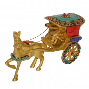 Aakrati Brass Horse Cart Handmade Antique Home Decoration Figurine Table Decoration Hotel Figurines Functional Replica with A Small Rider