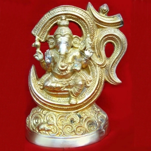 Lord Ganesha Brass Statue with Symbol of Om