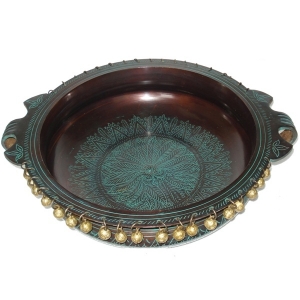 Brass Hurli In Antique Green Finish ethnic metal decor table top