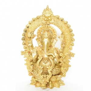 Brass Ganesh Statue with yellow finishing for home and temple decoration 