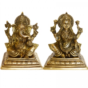 Barss Lakshmi and Ganesha Pair Religious Statue for Home Temple