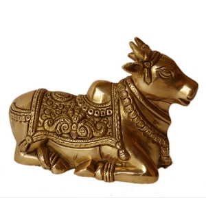 Brass made Nandi Sitting Statue - Unique Religious metal craft and gift