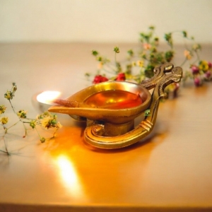 Aakrati Wick Brass Table Diya Peacock Oil Lotus Puja Home Decor Gift