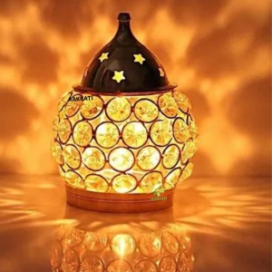 Decorative Small matki shape crystal look Brass Made akhand Oil lamp stand/diya stand/deepak