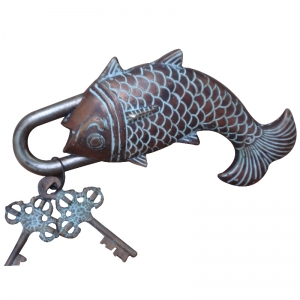 High-End Brass Padlock for Doors | Handcrafted Brass Fish-Shaped Padlock | Stylish Home Security Solution ( Green, 7 inch)