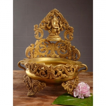 Floating candle pot Brass Metal made - Home Decor Lord Ganesha figure Urli