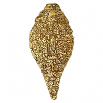 Brass made conch with lord Vishnu figure on it for pooja ghar/temple decor