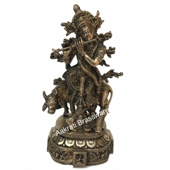 Lord Krishna with Cow pooja ghar/office brass made Statue by aakrati